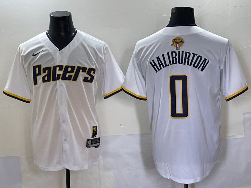 Men 2025 Indiana Pacers 0 Haliburton White Joint Name NBA Jersey style 24
